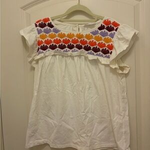 THML White Tank Top with Multicolor Embroidered Yoke